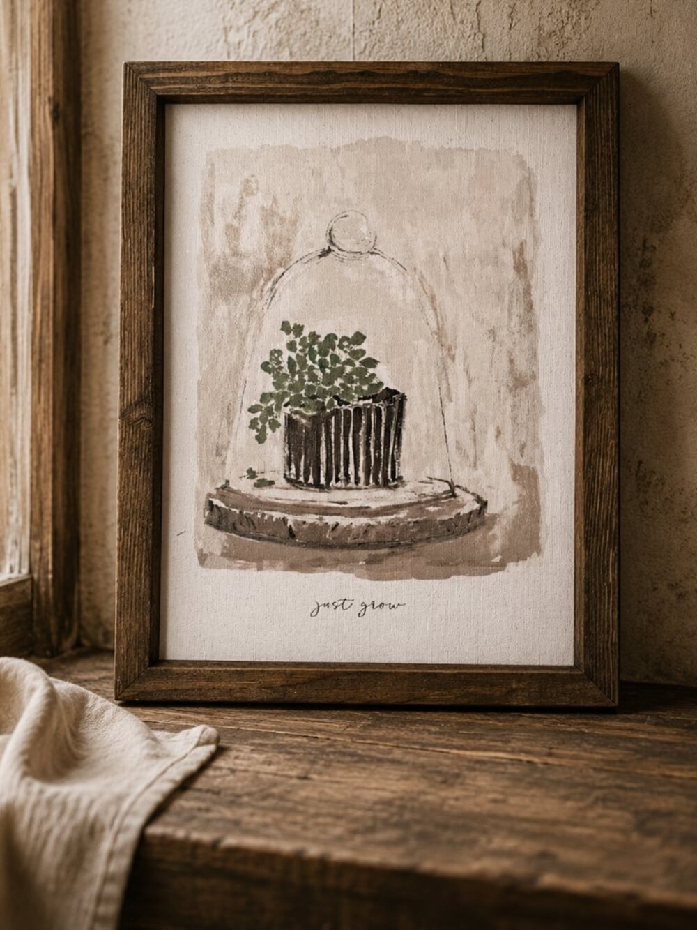 Rustic Still Life "Just Grow" Watercolor Illustration Framed Wall Art Print